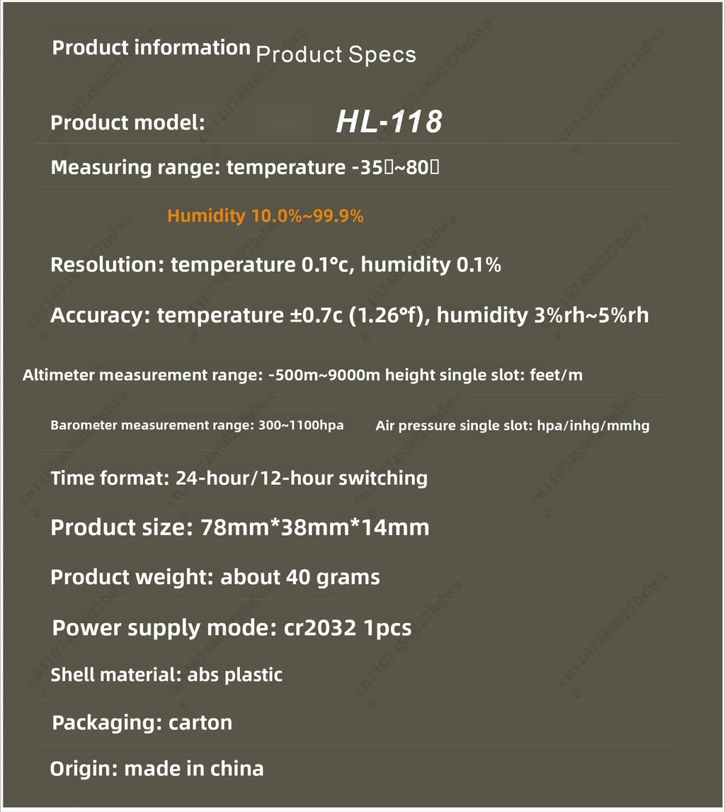 Thermohygrometer Altitude Meter Multifunctional Thermometer Barometric Pressure and Temperature Measurement