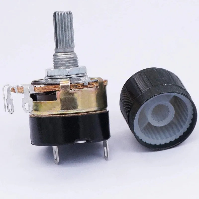 2Sets WH138 B5K B10K B20K B50K B100K B250K B500K Ohm Single Linear Taper Dimmer Potentiometer with Switch and Black Alloy Knob