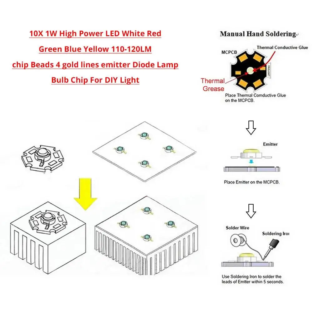 10pcs 3W High Power LED Chip Lamp Bulb 110-120LM Bead Line Emitter Diode White Red Green Blue Yellow DIY Led Light Decoration