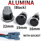 16/19/22mm Waterproof Metal Push Button Switch with socket LED Ring/Power Light Momentary Latching   5/12/24/220V black 1NO1NC