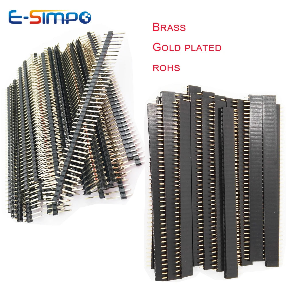 10pairs 1x40Pin Single Row Male Female 2.54mm PH3.5/5/5.7/8.5mm Brass Goldplated Reflow Rohs PCB Pin Header Jumper Socket Kit