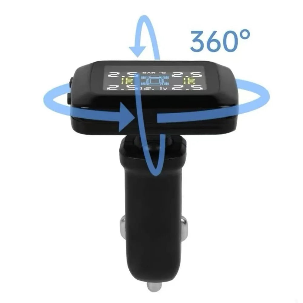 Car TPMS Cigarette Lighter Tire Pressure Monitoring System Alarm Tyre Air Pressure Meter Gauge Temperature Warning With 4 Sensor
