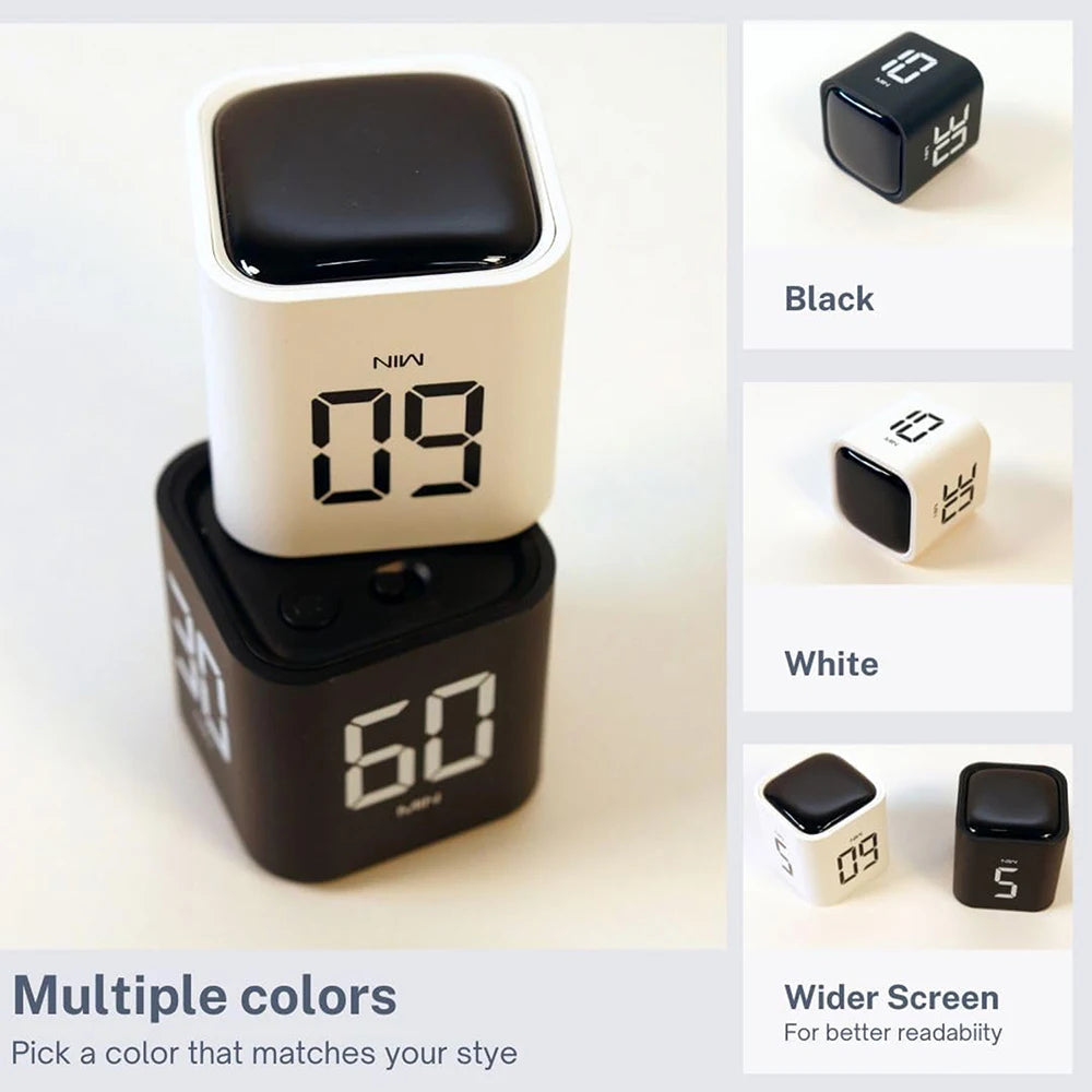 Adjustable Cube Timer - 5/10/30/60 Minute Countdowns, Settings - Pause, Resume, Silent, Vibrate & Sound Alarm for Work, Study