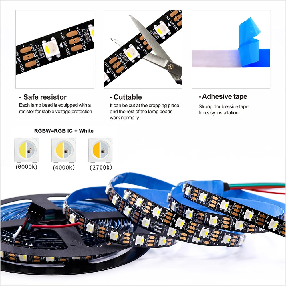 5V SK6812 RGBW Led Strip Light 4 in 1 Similar WS2812B 1m 4m 5m 30 60 144 LEDs Black/White PCB Wire 1-5 Meters Led Lights IP30 65