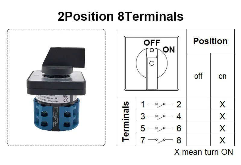 Electric 2/3/4 Position 8 Terminals Rotary Cam Changeover Switch 500V 20A LW28-20