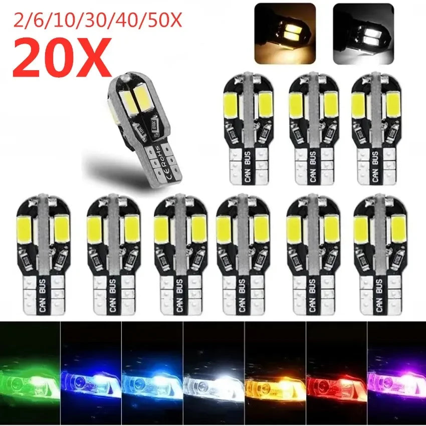 10/20PCS W5W T10 LED Bulbs Canbus 5730 8SMD 12V 6000K 194 168 LED Car Interior Map Dome Lights Parking Light Auto Signal Lamp