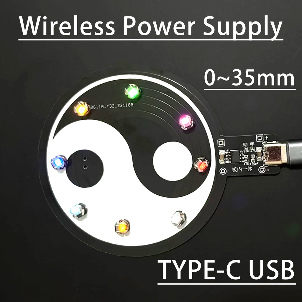 0~35mm Wireless Power Supply Transmitter Coil Induction Integration TYPE-C USB DC 5V + 5pcs Receiver Led Lamp