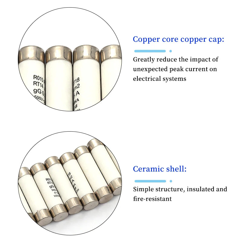 5/20/60Pcs 10*38 Fast blow Ceramic Fuse 10x38mm Fuse 380V 500V 0.5A 1A 2A 3A 4A 5A 6A 8A 10A 16A 20A 25A 32A 40A RO15 RT18 RT14