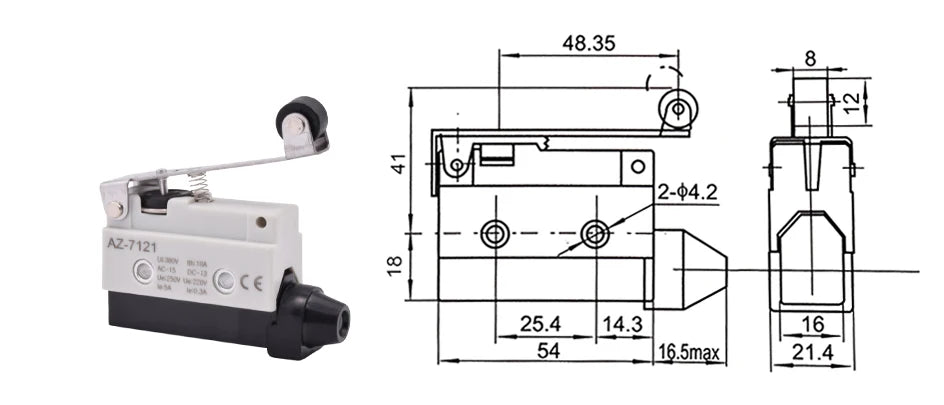 YIDI Waterproof Micro Limit Switch 10A 250V Roller Lever Arm AZ-7312 AZ-7311 AZ-7121 Horizontal Type