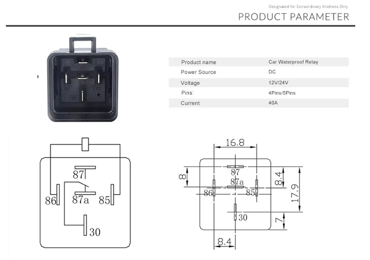 4Pin 5Pin Waterproof Relay and Harness Tinned Copper Wires Automotive Relay and Harness Set 12/24V 40A DC Relay Kit