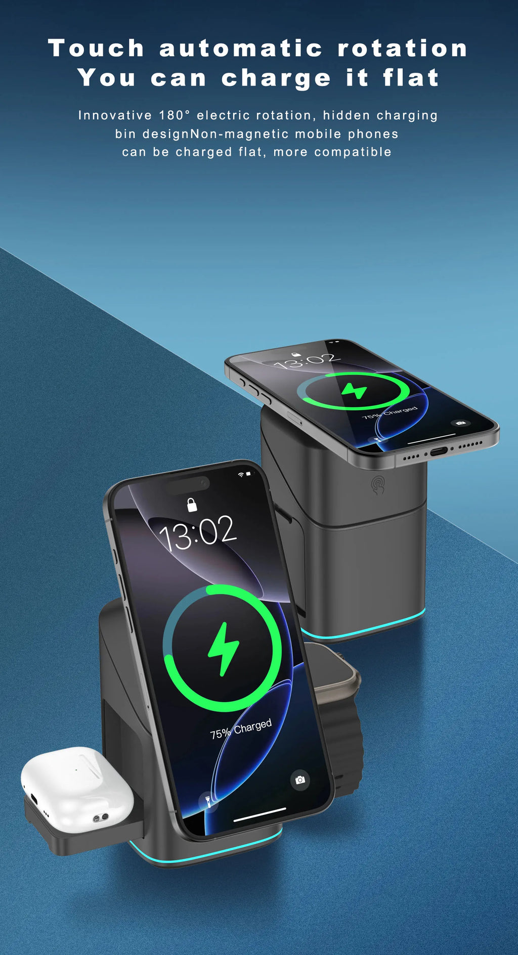3 in 1 Magnetic Wireless Charger Fast Charger Intelligent Fast Charging for Samsung iPhone 12-16 HUAWEI iWatch AirPods
