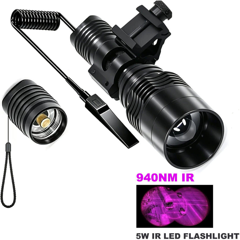 IR Hunting Flashlight 10W Infrared Radiation IR 850nm/940nm Torch Night Vision Zoomable Focus Lantern+18650+Charger+Switch+Mount