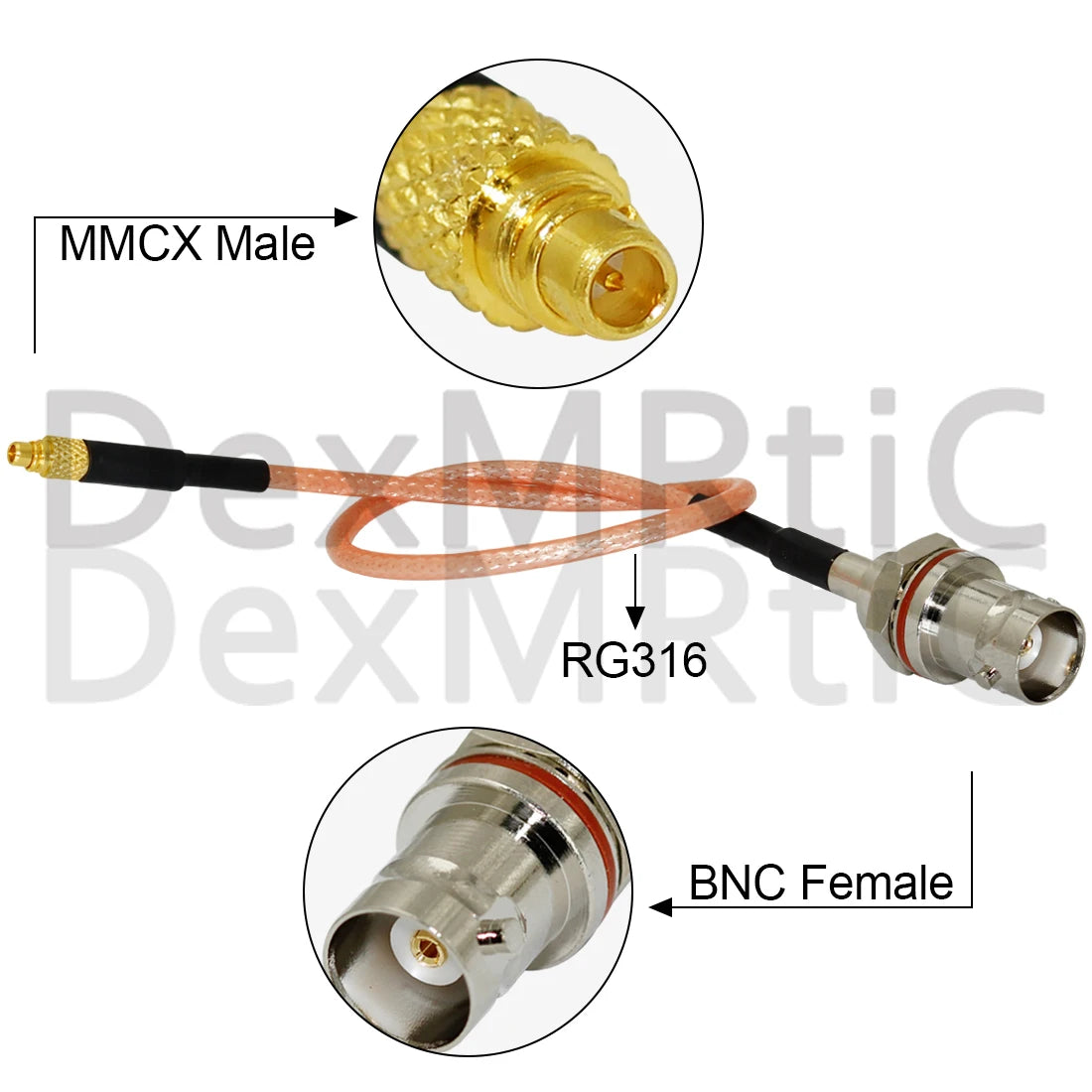 New BNC Female Jack Nut Small Panel to MMCX Male Plug Straight Connector RG316 Coaxial Cable 15CM 6"/30CM/50CM Adapter