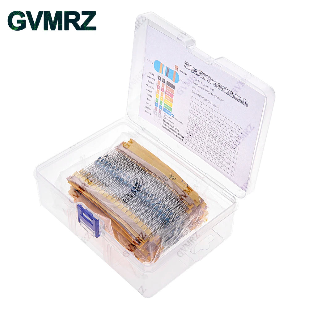 1/4W 1/8W 1/2W 1W 2W Metal Film Resistor Kit 130 Values 0.125W 0.25W 0.5W 1% Resistance Assortment Assorted Set Box