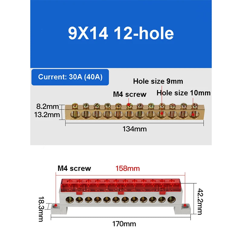 A10 Series 7*11 9*14 3/4/5/6/7/8/10/12 Hole Zero Ground Row Copper Bar Connection Terminal Wiring Terminal of Distribution Box