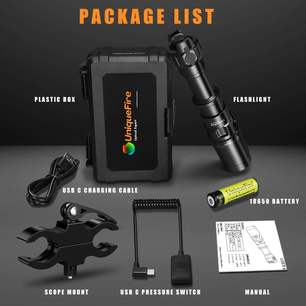 UniqueFire 1605 T38 Vcsel940nm Vcsel850nm LED IR Flashlight Set Dimmer Swtich Indicator USB C Rechargeable Torch Max.1500 Meters