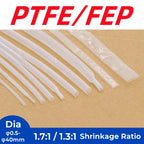 Clear PTFE/FEP Heat Shrink Tube Diameter 0.5-40mm 1.7:1/1.3:1 Shrinkage Ratio Wrap Wire Cable Sleeve For DIY