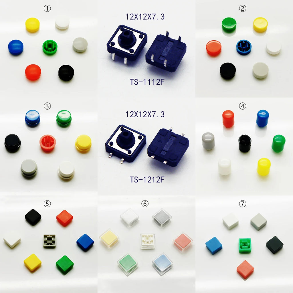 10 Sets Momentary Tactile Button 4PIN SMT/DIP 12X12mm H=9.8/9/16.8mm With Cap Tact Switch Push Button Switch Micro Key Button