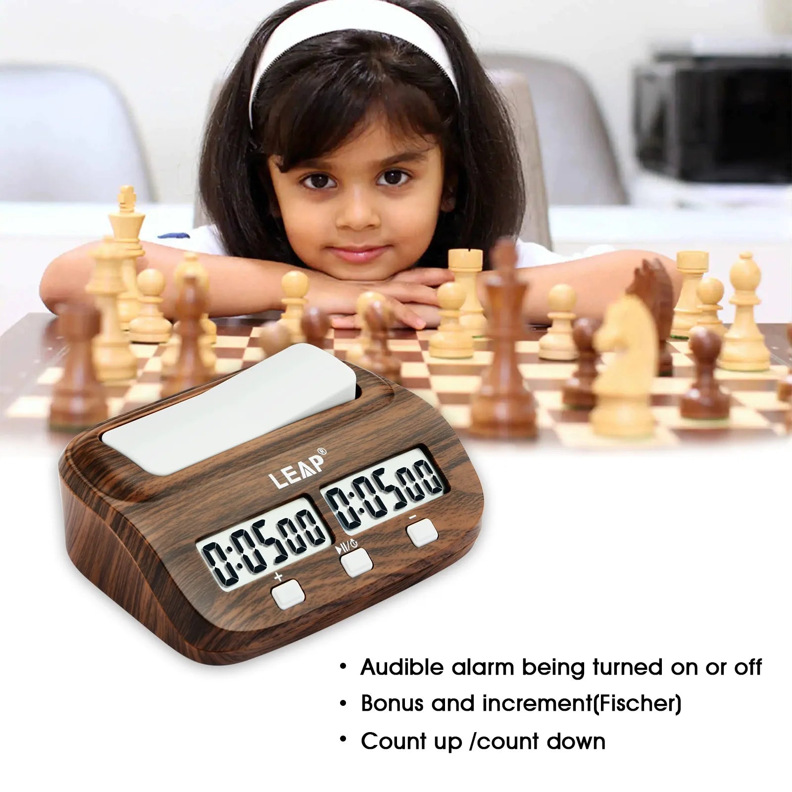 LEAP Chess Clock Digital Chess Timer with Count up / Countdown Timer for Board Games Timer with Alarm Function Wood Appearance