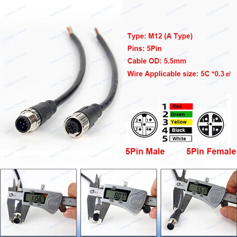 1Pcs M12 Sensor Connector 2 3 4 5 8 Pin Male / Female Aviation Plug IP67 Waterproof Wire A Type 20cm PVC Cable