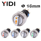 16mm Metal Rotary Selector Switch 2 3 Position On Off 12V Led Light Red Green Push Button Switch 1NO1NC 2NO2NC Latching SPDT