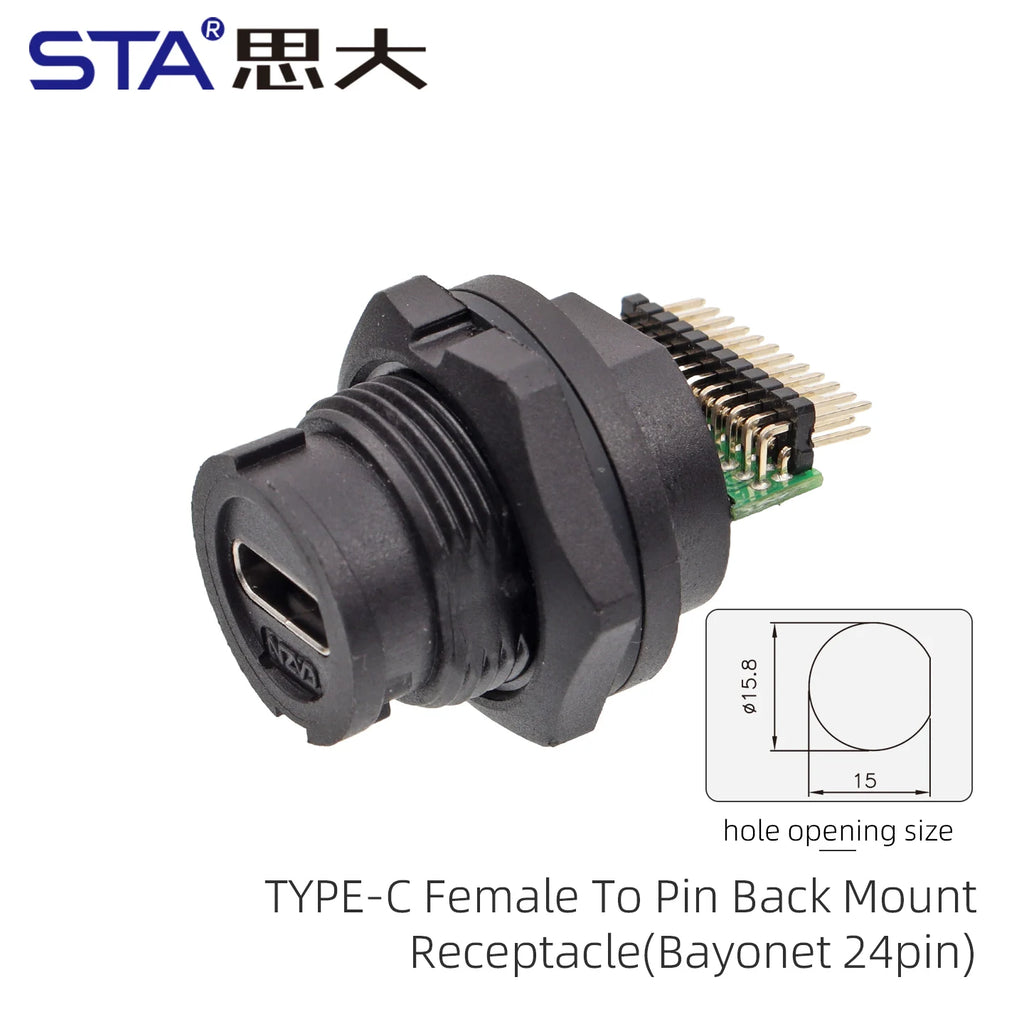 Type-c to USB 3.0 IP67/Ip68 Waterproof Connector Aviation Plug Quick Charge Female to Female Panel Mount PCB Socket FPC Cable