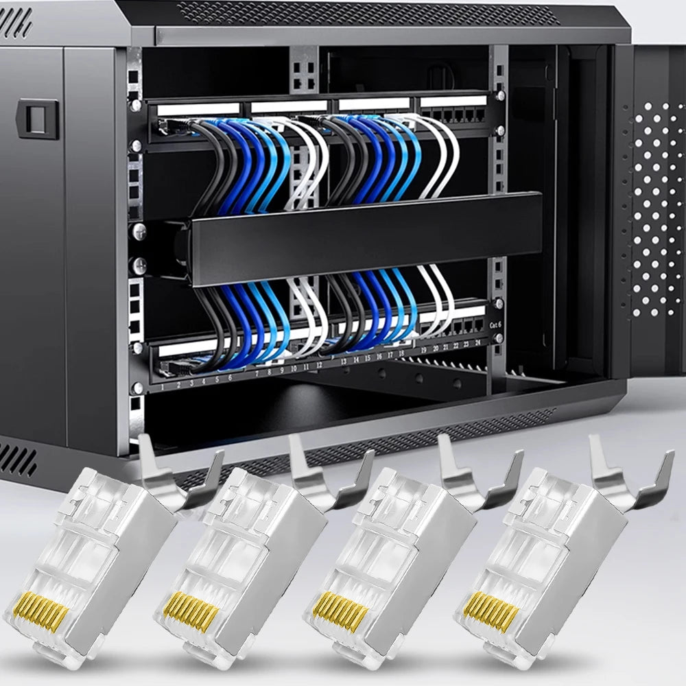 RJ45 CAT5/6/7 Connector 8P8C Modular Plug Adapter Pass Through Modular Plugs Shielded Gigabit Network Crimp Crystal Head