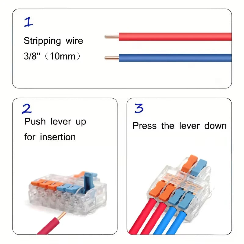Mini Fast Wire Connectors Universal Compact Lever Nut Crimp Splitter Push-in Electrical Conductors Home Wiring Terminal Block