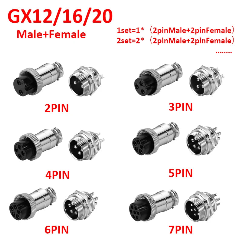 GX12/GX16/GX20 2/3/4/5/6/7 Pin Male&Female Docking Aviator Aviation Plug Socket Circular Connector