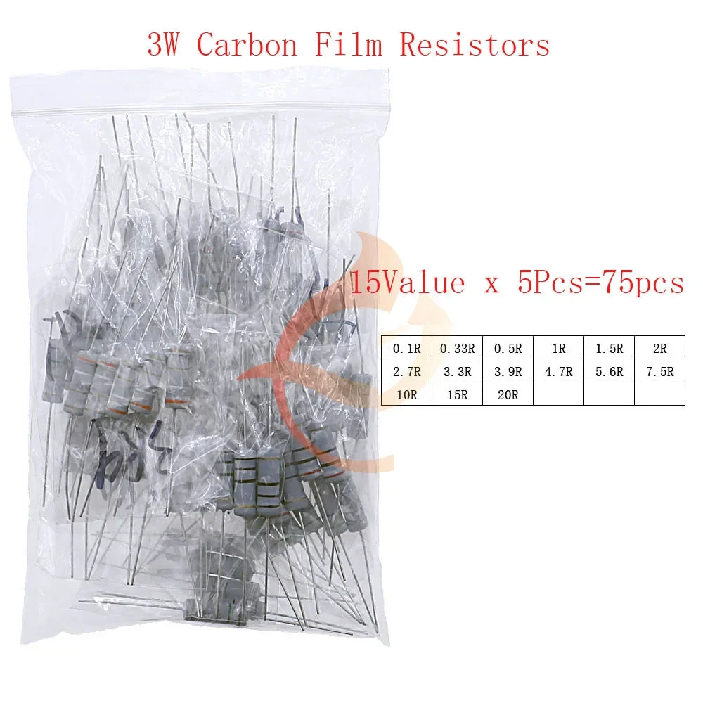 Carbon Film Resistors Assortment Kit set 1/8W 1/4W 1/2W 1W 2W 3W 5W 5% Electronic Components resistor package