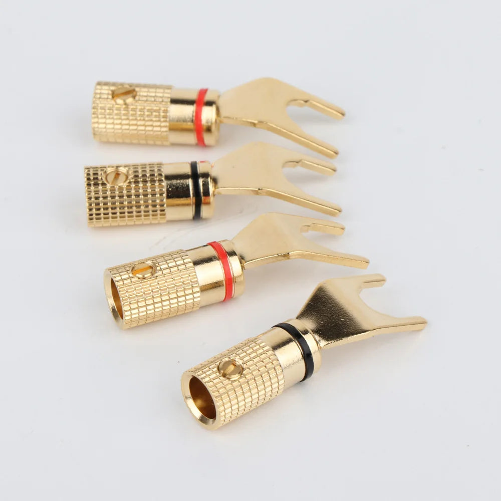 Musical Sound Y Type Banana Plugs Connectors 24K Gold Plated Hi-fi Banana Audio Speaker Connector For Audio/Video Receiver, Amp