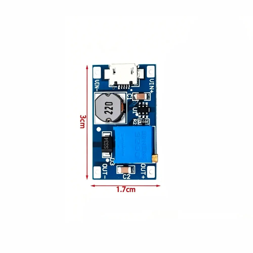 MT3608 DC-DC Adjustable Boost Module 2A Boost Plate Step Up Module with MICRO USB 2V-24V to 5V 9V 12V 28V SX1308 2A