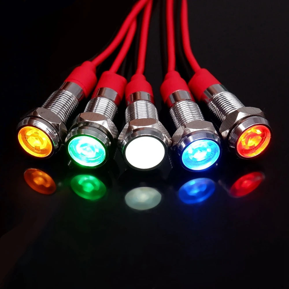 5pcs 6mm Metal Indicator Light LED Warning Signal Lamp Pilot With Wire 3V 5V 6V 12V 24V 220V Red Orange Blue Green White