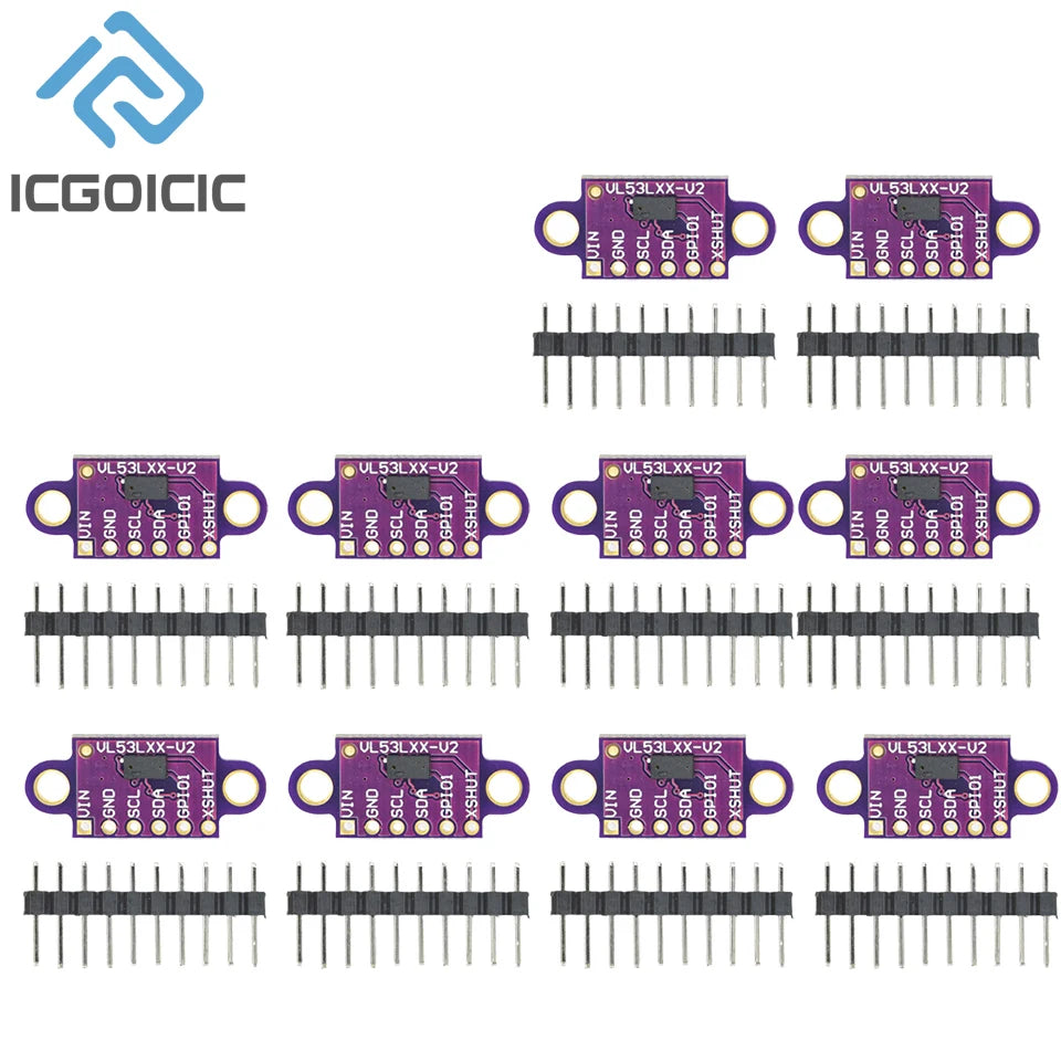 1-10PCS VL53L0X Time-of-Flight (ToF) Laser Ranging Sensor Breakout 940nm GY-VL53L0XV2 Laser Distance Module I2C IIC with Pin