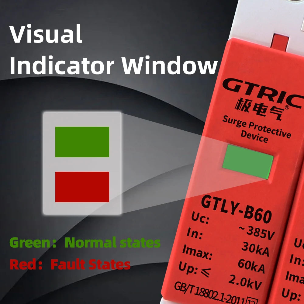 GTRIC House Lightning Surge Protector AC SPD 1P 2P 3P 4P 40KA 60KA 220V 385V AC Protective Low-voltage Arrester Device