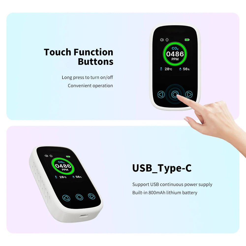 3 in 1 Air Quality Meter CO2 Temp Humidity Tester LCD Screen NDIR Sensor Carbon Dioxide Monoxide Detector with Voice Alarm