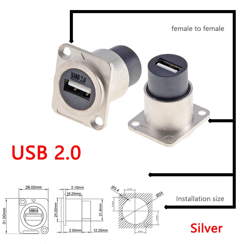 Metal D Type Module RJ45 CAT6&USB 2.0/3.0&Type C&HDMI-Jack Socket Through Network Panel Mounting Electronic Connector