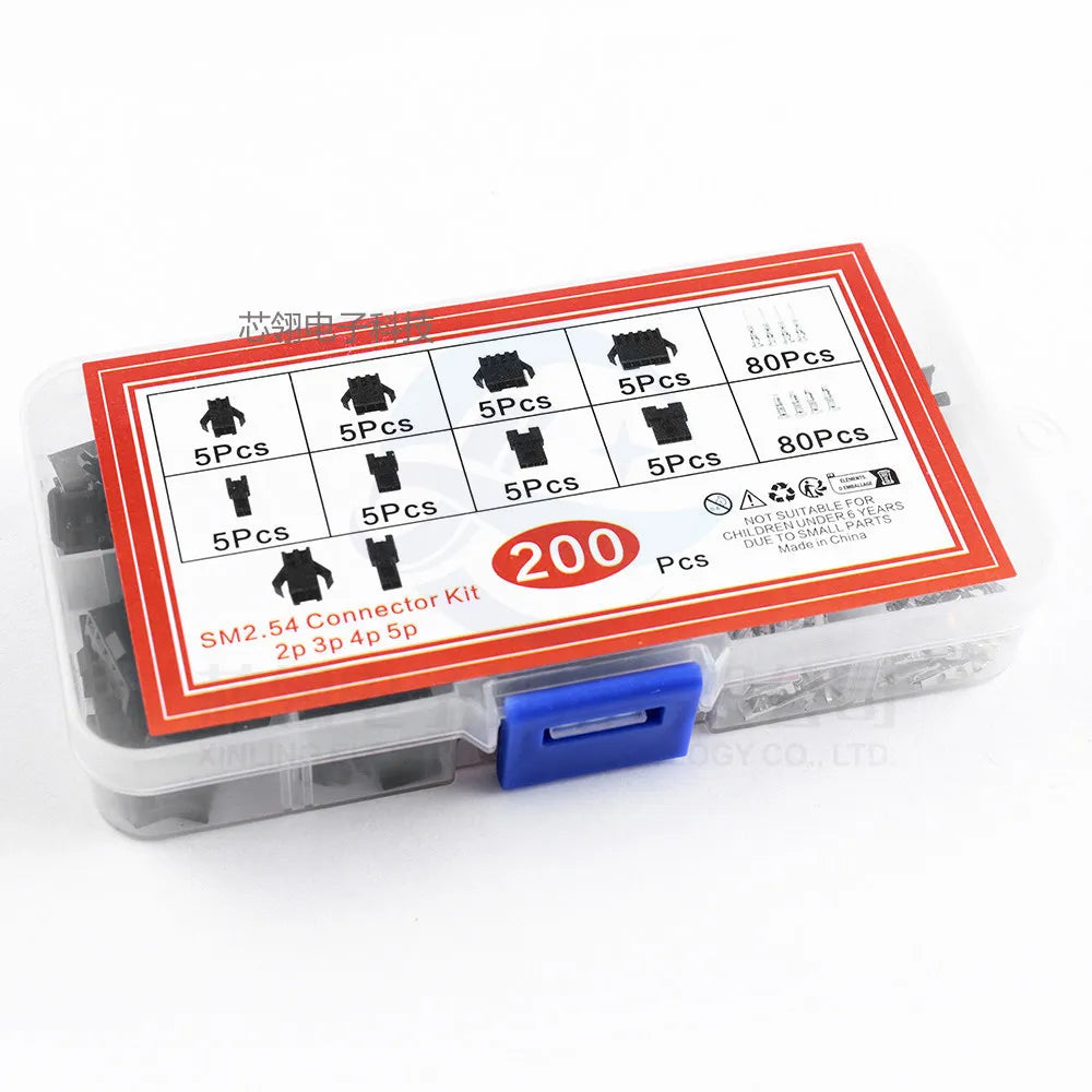 200PCS SM2.54mm Pitch 2/3/4/5Pin JST SM Connectors Male and Female Header Plug Housing Pin Connectors Crimp Terminal Adapter