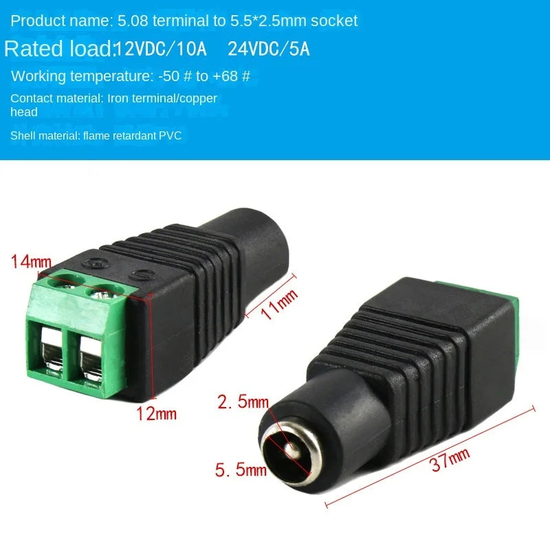 2PCS DC5.5 * 2.1/2.5mm DC Power Socket with No Welding Male and Female Adapter DC005 Adapter Terminal