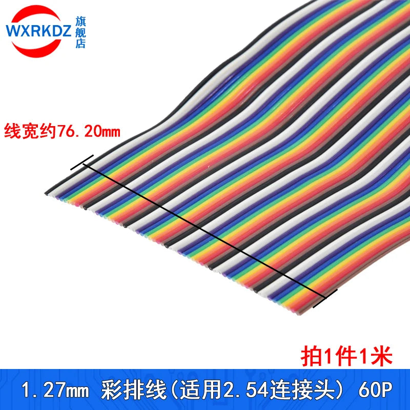 1M Rainbow Ribbon Cable 10P 14P 16P 20P 26P 34P 40P 50P 60P 64p Flat Color Wire 1.27mm Spacing Pitch For Arduino  DIY