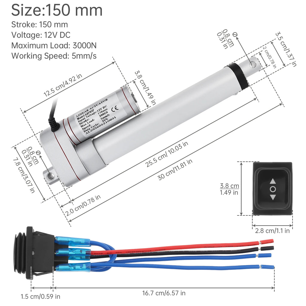 12V Electric Linear Actuator 50/100/150/200/250/300/350/400mm Stroke 3000N Electric Reciprocating Lifting Linear Motion Actuator