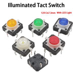 Tactile Push Button Switches 12x12x7.3mm 4 Pin Illuminated Tact Switch LED Light Button Reset Momentary Switches 12*12*7.3mm
