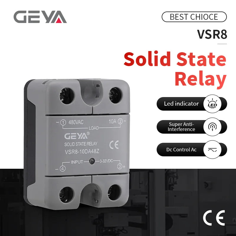 GEYA VSR8 Solid State Relay 10A 25A 40A 60A 80A  Single Phase 3-32VDC Input 24-480VAC Output High Quality