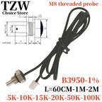 TZW NTC Thermistor Temperature Sensor M8 Hexagonal Thread Probe B3950 1% 5K 10K 15K 20K 50K 100K 60CM 1M 2M