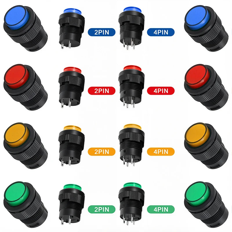 5/20PCS Self-locking 16MM Latching/Momentary Push Button Switch with 5Color LED Lighting 4Pin R16-503/AD R16-503/BD