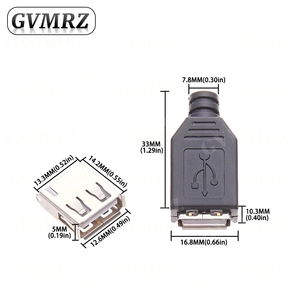 10PCS Type A Male Female USB 4 Pin Plug Socket Connector With Black Plastic Cover Type-A DIY Kits