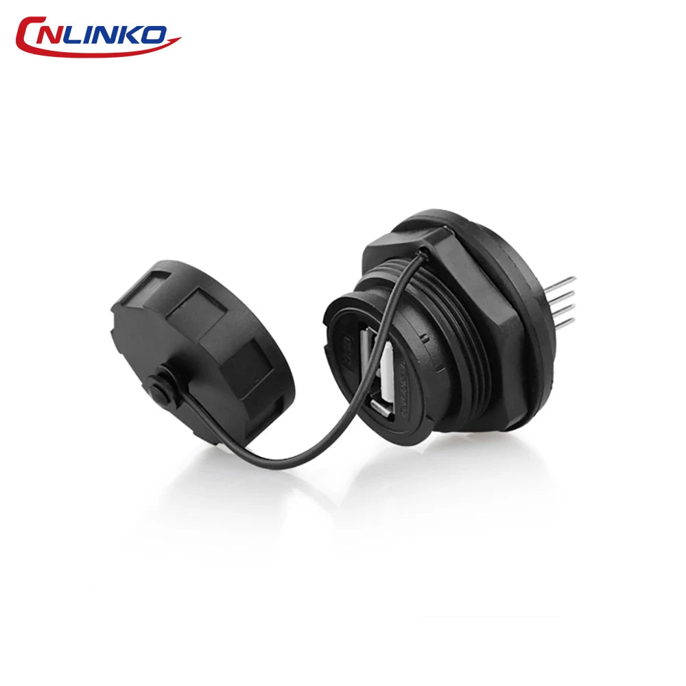 CNLINKO Waterproof USB 2.0/3.0 Connector – Industrial Electrical Receptacle, Data Transfer Female Socket for Harsh Environment