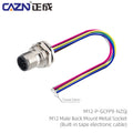 M12 Panel Male Female  Metal Front Mount Socket Solder 4 6 8 12 Pin Receptacle Straight Circular Connectors With 30cm Wires