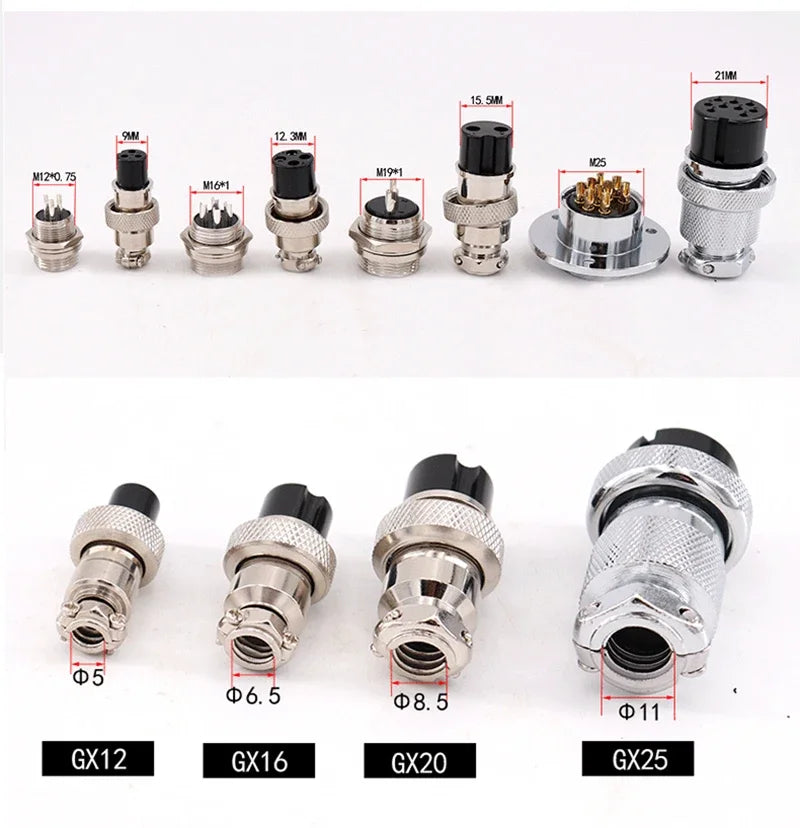 GX12 Female Plug Socket Waterproof M12 Circular Aviation Connector 2Pin 3Pin 4Pin 5Pin 6Pin 7Pin 1m 2m Extension Cable Wire