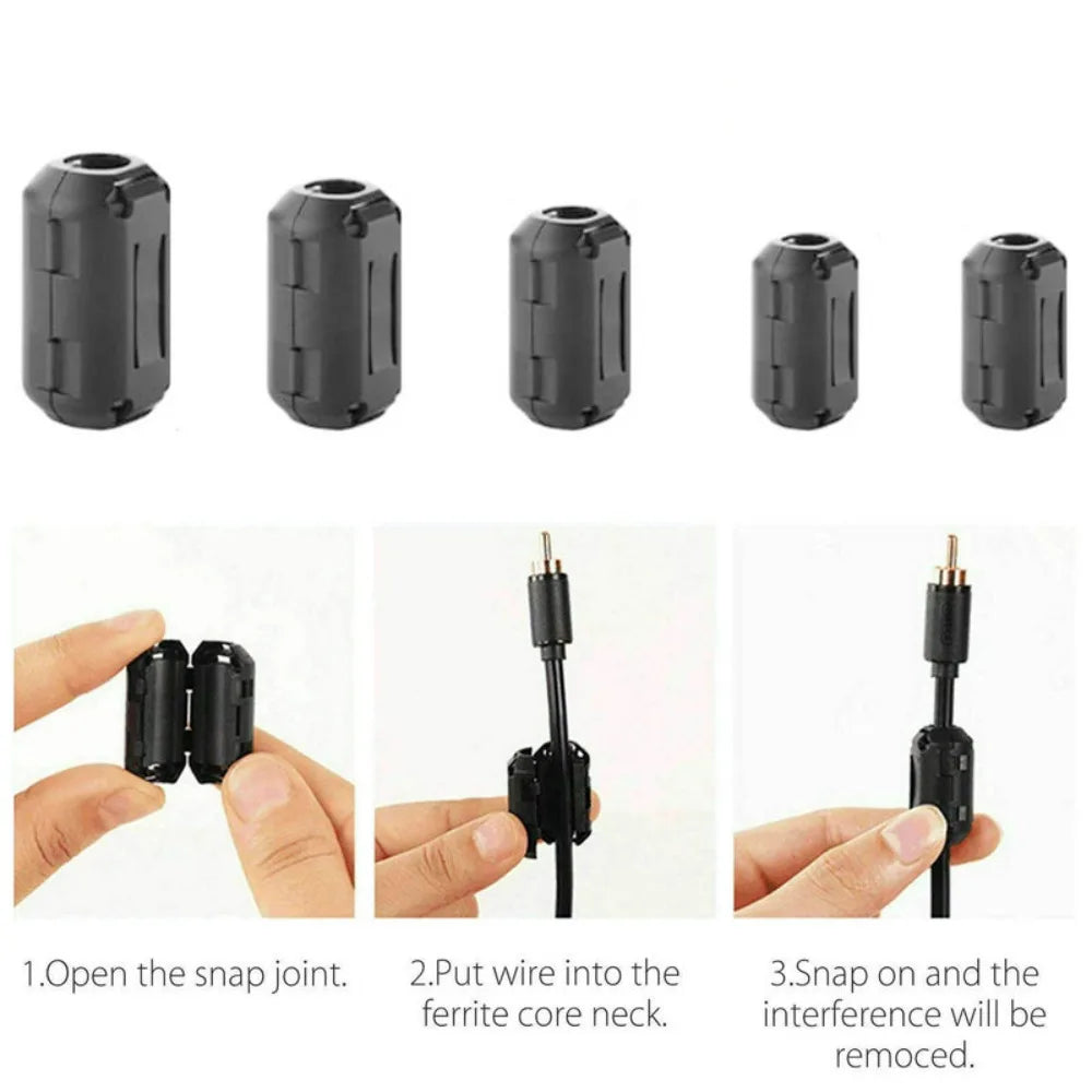 3.5/5/7/9/13mm Black Cable Connector Ring Core Ferrite Bead Clamp Choke Coil EMI RFI Noise Filter Clip Snap Filters Holder